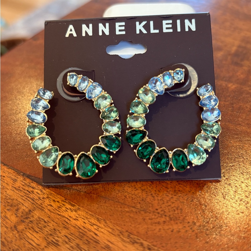 Anne Klein Gold-Tone Color Stone Front-Facing Hoop Earrings - Green
